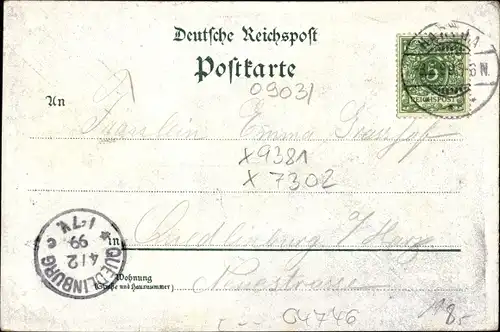 Litho Hartha in Sachsen, Bahnhof, Bürgerschule, Marktplatz, Post