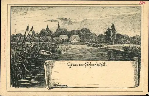 Künstler Ak Schwabstedt in Nordfriesland, Blick auf den Ort