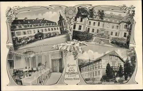 Ak Bad Neuhaus Bad Neustadt an der Saale Unterfranken, Schloss Hotel, Speisesaal, Dependance