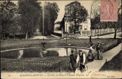 Ak Maisons Laffitte Yvelines, Le Parc, la Place et l'Avenue Wagram