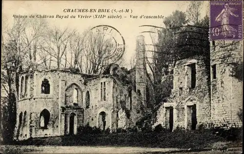 Ak Chaumes en Brie Seine et Marne, Ruines du Château Royal du Vivier