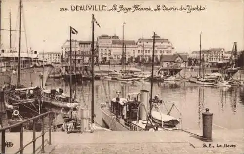 Ak Deauville Calvados, La Plage Fleurie, Le Bassin des Yachts