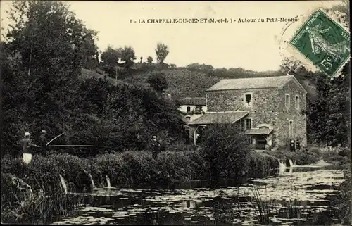 Ak La Chapelle-du-Genêt Maine et Loire, Autour du Petit Moulin, peche a ligne