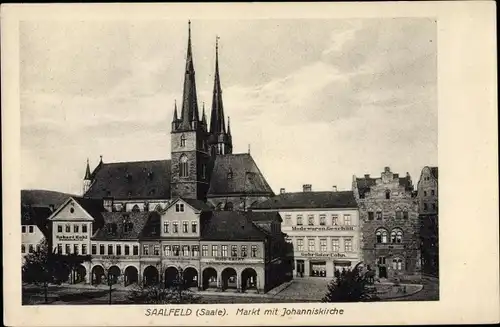 Ak Saalfeld an der Saale Thüringen, Markt mit Johanniskirche