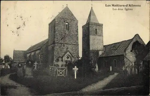 Ak Les Moitiers-d'Allonne Manche, zwei Kirchen