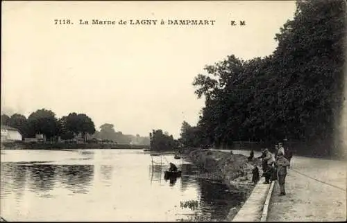 Ak Lagny Dampmart Seine et Marne, Angelpartie, La Marne