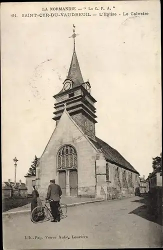 Ak Saint Cyr du Vaudreuil Eure, L'Église, Le Calvaire