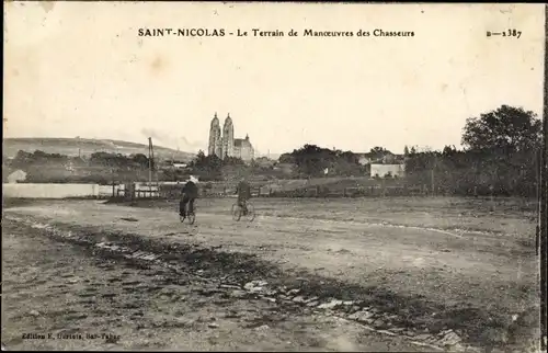 Ak Saint-Nicolas-de-Port Meurthe et Moselle, Le Terrain de Manoeuvres des Chasseurs