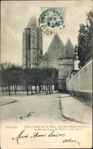 Ak Morigny Essonne, Eglise, facade sur la Place