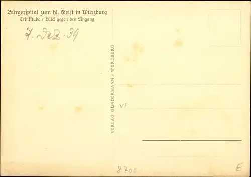 Ak Würzburg am Main Unterfranken, Bürgerspital zum heiligen Geist, Trinkstube, Eingang