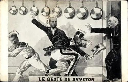 Künstler Ak Le Geste de Syveton, Affaire Des Fiches, General Andre, Combes, Pelletan