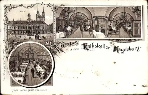 Litho Magdeburg in Sachsen Anhalt, Ratskeller, Bischofszimmer, Innenansicht