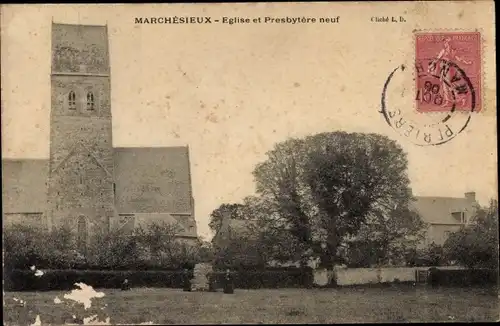 Ak Marchésieux Manche, Église et Presbytère neuf