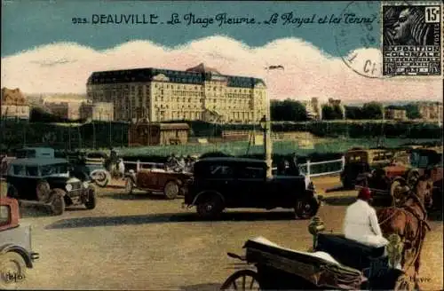 Ak Deauville Calvados, La Plage Fleurie, Le Royal et les Tennis