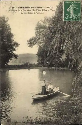 Ak Brétigny-sur-Orge Essonne, Chateau de la Fontaine, La Piece d'Eau et Tour de Montlhery