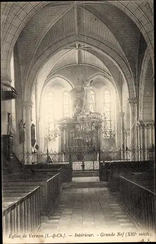 Ak Loir et Cher, Intérieur de l'Église de Vernon, Grande Nef