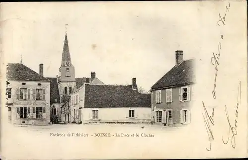 Ak Boësses Loiret, La Place et le Clocher