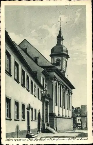 Ak Simmern Hunsrück, Kirche mit Pfarrhaus