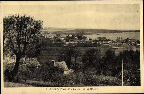 Ak Querqueville Normandie Manche, La mer et les Chalets