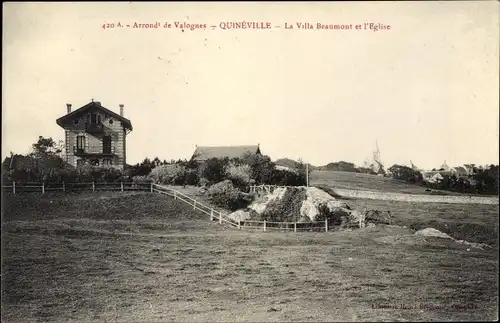 Ak Quineville Manche, La Ville Beaumont et l'Eglise