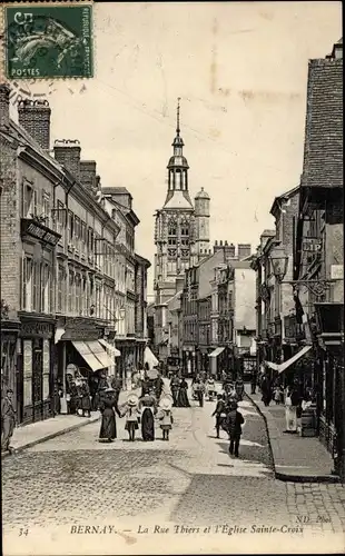 Ak Bernay Eure, Rue Thiers, Église Sainte Croix