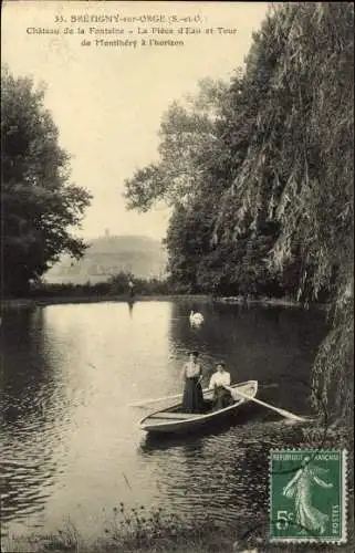 Ak Brétigny-sur-Orge Essonne, Chateau de la Fontaine, la place d'Eau et Tour de Montlhery