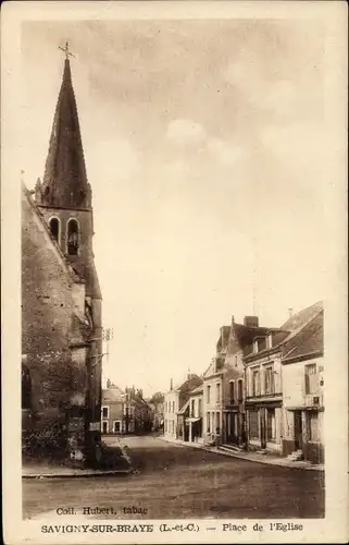 Ak Savigny-sur-Braye Loir et Cher, Place de l'Église