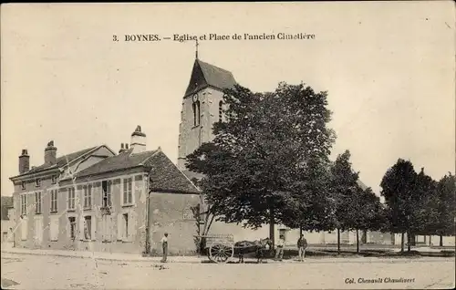 Ak Boynes Loiret, Eglise et Place de l'ancien Cimetiere