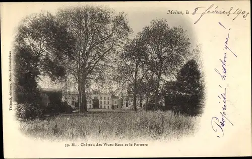 Ak Melun Seine et Marne, Château des Vives Eaux et le Parterre