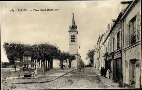 Ak Melun Seine et Marne, Place Saint Barthélemy