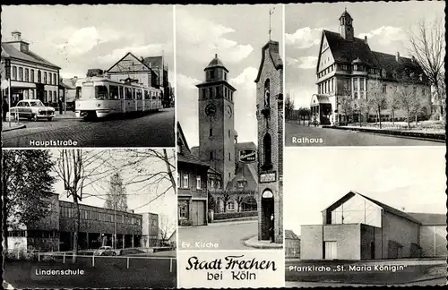 Ak Frechen Nordrhein Westfalen, Hauptstraße, Lindenschule, Evang Kirche, Rathaus