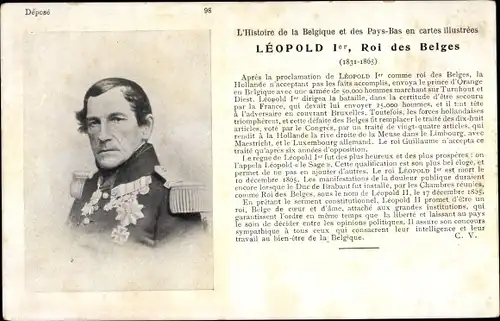 Ak Leopold Ier, Roi des Belges, König von Belgien, Portrait