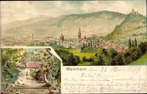 Litho Weinheim an der Bergstraße Baden, Gesamtansicht