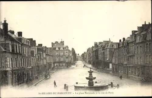 Ak Saint Hilaire du Harcouet Manche, La place Nationale et la rue de Paris