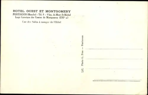 Ak Pontorson Manche, Hote Ouest et Montgomery, Une des Salles a manger de l'Hotel