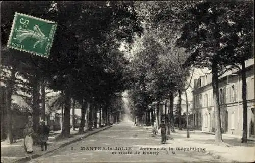 Ak Mantes la Jolie Yvelines, Avenue de la Republique et route de Rosny