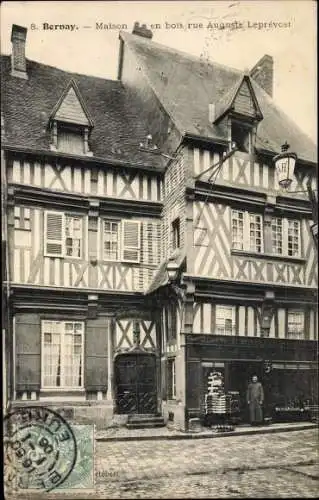 Ak Bernay Eure, Maison en bois rue Auguste Leprévost