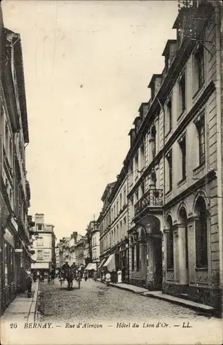 Ak Bernay Eure, Rue d'Alencon, Hotel du Lion d'Or