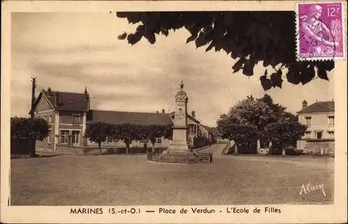 Ak Marines Val d’Oise, Place du Verdun, L'École de Filles