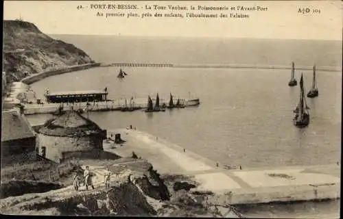 Ak Port en Bessin Calvados, La Tour Vauban