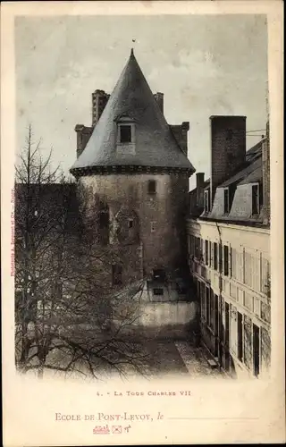 Ak Pontlevoy Loir et Cher, La Tour Charles VII, École de Pont Levoy