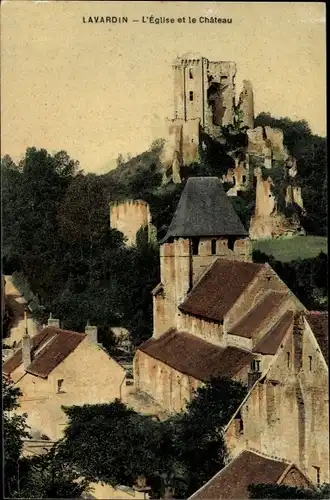 Ak Lavardin Loir et Cher, L'Église et le Château