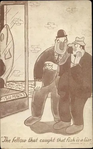 Künstler Ak The fellow that caught tha fish is a liar