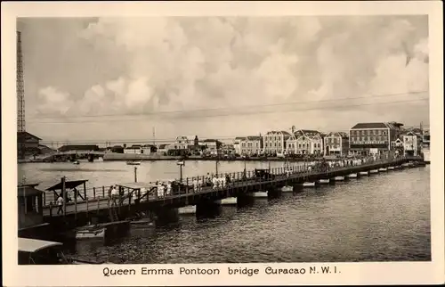 Ak Curaçao Niederländische Antillen Karibik, Queen Emma Pontoon bridge