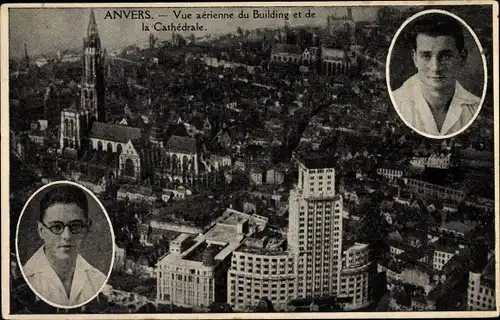 Ak Antwerpen Anvers Flandern, Vue aerienne du Building et de la Cathedrale, Voyage d'Étude 1939