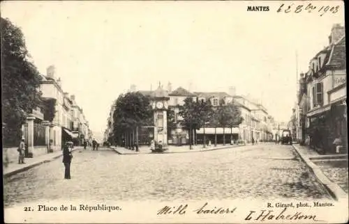 Ak Mantes Yvelines, Place de la Republique