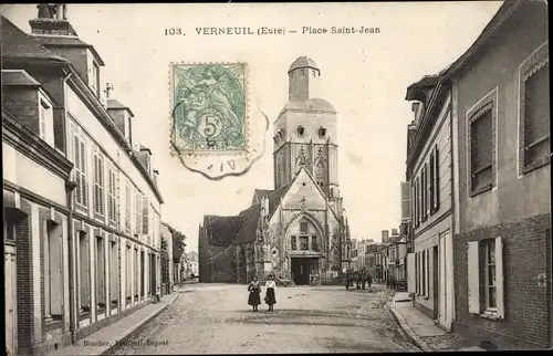 Ak Verneuil sur Avre Eure, Place Saint Jean