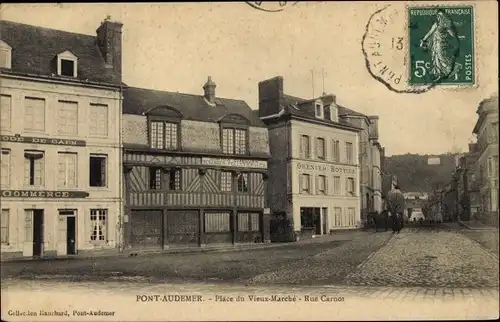 Ak Pont Audemer Eure, Place du Vieux Marche, Rue Carnot, Grenier Bottles
