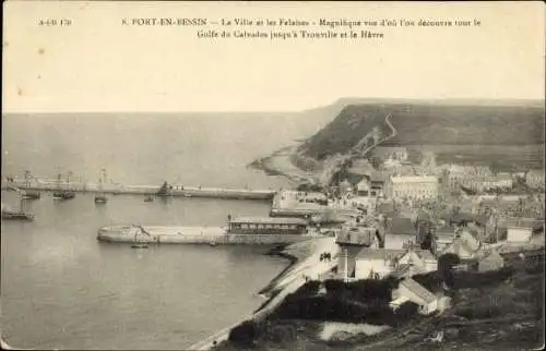 Ak Port en Bessin Calvados, La Ville, Falaises