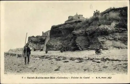 Ak Saint Aubin sur Mer Calvados, Falaise du CAstel